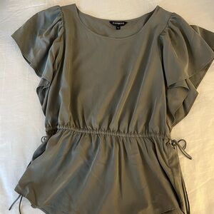 Express Women's Sage Green Ruffle Sleeve Blouse